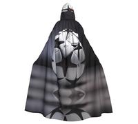 POEZJZW Mantello lungo con cappuccio, unisex, per Halloween, cosplay, costume da calcio, nero e bianco