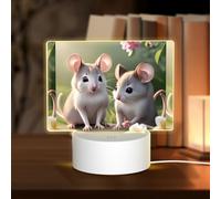 POEZJZW Mouse in Love, luce notturna rettangolare in acrilico, con cavo USB, regolabile, 3 colori, per ristorante, bar, caffetteria