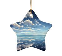 Poezjzw Nuvole bianche sopra il mare modello di ceramica ornamento di Natale a forma di stella appeso ciondolo regali per le vacanze di Natale, ornamenti per la decorazione della casa