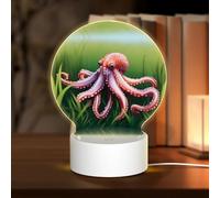POEZJZW Octopus in the Grass Pattern Round Acrilico Night Light con Cavo USB Regolabile 3 Colori per Ristorante Bar Cafe