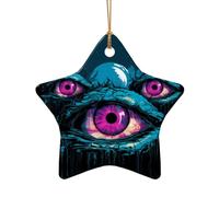 Poezjzw Ornamento di Natale in ceramica a forma di stella con mostro a tre occhi appeso regali per le vacanze di Natale, ornamenti per la decorazione della casa