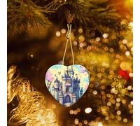 Poezjzw Ornamento natalizio in ceramica a forma di castello delle fiabe a forma di cuore, da appendere, regalo per le vacanze di Natale, ornamenti per la decorazione della casa