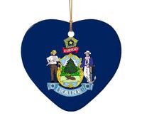 Poezjzw Ornamento natalizio in ceramica a forma di cuore con bandiera del Maine Stato da appendere, regalo per le vacanze di Natale, ornamenti per la decorazione della casa