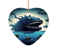 Poezjzw Ornamento natalizio in ceramica a forma di cuore con mostro di mare profondo, regalo per vacanze di Natale, ornamenti per la decorazione della casa
