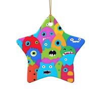 Poezjzw Ornamento natalizio in ceramica a forma di stella con motivo di espressioni multiple, regali per le vacanze di Natale, ornamenti per la decorazione della casa