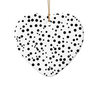 Poezjzw Ornamento natalizio in ceramica a pois bianchi e neri a forma di cuore, da appendere, regalo per le vacanze di Natale, ornamenti per la decorazione della casa