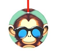 Poezjzw Ornamento natalizio in vetro con motivo scimmia con occhiali blu, rotondo, da appendere, regalo per le vacanze di Natale, ornamenti per la decorazione della casa