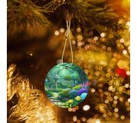 Poezjzw Ornamento natalizio rotondo in ceramica con motivo giardino magico, regalo per vacanze di Natale, ornamenti per la decorazione della casa