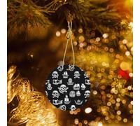 Poezjzw Ornamento natalizio rotondo in ceramica con motivo pirati bianchi e neri, da appendere, regali per le vacanze di Natale, ornamenti per la decorazione della casa