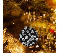 Poezjzw Ornamento natalizio rotondo in ceramica con motivo pirati bianchi e neri, da appendere, regali per le vacanze di Natale, ornamenti per la decorazione della casa