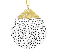 Poezjzw Ornamento natalizio rotondo in vetro con motivo a pois bianchi e neri da appendere, regalo per le vacanze di Natale, ornamenti per la decorazione della casa