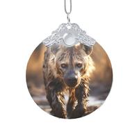 Poezjzw Ornamento natalizio rotondo in vetro con motivo di iena solitaria, da appendere, regalo per le vacanze di Natale, ornamenti per la decorazione della casa