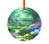 Poezjzw Ornamento natalizio rotondo in vetro con motivo giardino magico, da appendere, regalo per le vacanze di Natale, ornamenti per la decorazione della casa