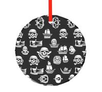 Poezjzw Ornamento natalizio rotondo in vetro con motivo pirati bianchi e neri, da appendere, regalo per le vacanze di Natale, ornamenti per la decorazione della casa