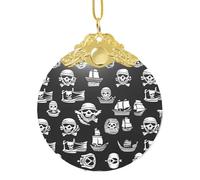 Poezjzw Ornamento natalizio rotondo in vetro con motivo pirati bianchi e neri, da appendere, regalo per le vacanze di Natale, ornamenti per la decorazione della casa