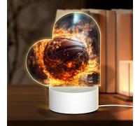 POEZJZW Pallacanestro sul fuoco e fiamma dell'acqua schizzare modello cuore forma acrilico notte luce con cavo USB regolabile 3 colori per ristorante bar caffè