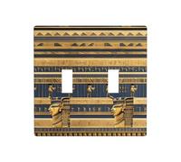 Poezjzw Piastra decorativa per interruttore della luce con motivo a affreschi faraonici egiziani, 2 moduli, doppia levetta, 11,4 x 11,4 cm