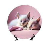 POEZJZW Piatti decorativi con due gattini addormentati, decorazione per casa, ufficio, artigianato, ornamenti, 1 piatto e 1 espositore da 17,8 cm
