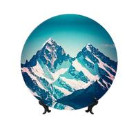 POEZJZW Piatti decorativi con neve sulla cima di una montagna, decorazione per casa, ufficio, artigianato, ornamenti, 1 piatto e 1 espositore da 17,8 cm
