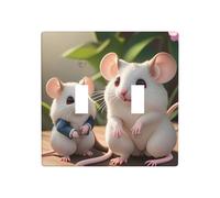 Poezjzw Placca decorativa per interruttore della luce con motivo di ratti e madri e figli, 2 gang, doppia levetta, 11,4 x 11,4 cm