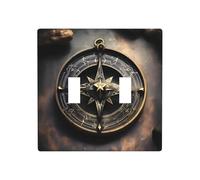 Poezjzw Placca decorativa per interruttore della luce con rune norrene e bussola, design magico, 2 gang, doppia levetta, 11,4 x 11,4 cm