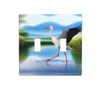 Poezjzw Placca decorativa per interruttore della luce, motivo cicogne nell'acqua, 2 gang, doppia levetta, 11,4 x 11,4 cm