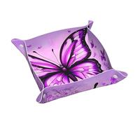 Poezjzw Portagioie in pelle, con motivo a farfalle, colore viola, per signorine uomini, portachiavi, telefono, monete, cambio, comodino