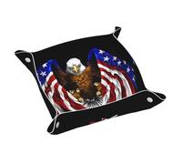 Poezjzw Portagioie in pelle con motivo aquila patriottica con bandiera degli Stati Uniti, per signorine uomini, portachiavi e monete, per riporre gioielli, chiavi, telefono, monete, cambio, comodino