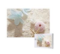 Poezjzw Puzzle classico con fiore blu con stelle marine sulla spiaggia, puzzle in legno, 1000 pezzi, decorazione moderna per la casa, gioco intellettuale, 75 x 50 cm