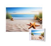 Poezjzw Puzzle classico da 1000 pezzi in legno da spiaggia con stelle marine e terre per adulti, decorazione moderna per la casa, gioco intellettuale, 75 x 50 cm