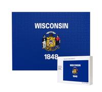 Poezjzw Puzzle della bandiera dello stato del Wisconsin per adulti 500 pezzi puzzle in legno per la famiglia amico decorazione della casa arte della parete 50,4 x 15 pollici