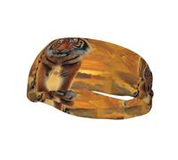 Poezjzw Rising Sun, fascia per capelli con motivo tigre, adatta per corsa, yoga, elastica, traspirante
