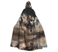 POEZJZW Running Of The Horses Pattern Full Length Hooded Robe Mantello Lungo Mantello Halloween Cosplay Costume con cappuccio Mantello Unisex
