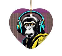 Poezjzw Scimmia che ascolta la musica, ornamento natalizio in ceramica a forma di cuore, da appendere, regalo per le vacanze di Natale, ornamenti per la decorazione della casa