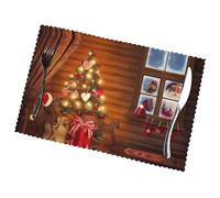 Poezjzw Set di 6 tovagliette con motivo Babbo Natale fuori dalla finestra, antiscivolo, resistenti al calore, in poliestere, lavabili, per cene, feste, decorazione da tavolo