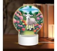 POEZJZW Sheep by the Flowers Pattern Round Acrilico Night Light con cavo USB regolabile 3 colori per ristorante bar Cafe