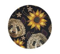 POEZJZW Simpatico panda girasole modello rotondo base in gomma antiscivolo piccolo tappetino per mouse adatto per giochi computer portatili 20,9 x 20,9 cm