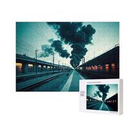 Poezjzw Smokey Stazione Ferroviaria Adulto Classico Puzzle 300 Pezzi Puzzle in Legno Moderno Decorazione Casa Intellettuale Gioco 40 X 28 Cm