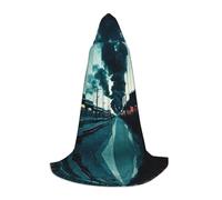 POEZJZW Smokey Train Station Pattern Mantello con cappuccio Mantello Costume Mantello per adulti Uomini Donne Felpe con cappuccio di Natale Mantello Cosplay Costumi M