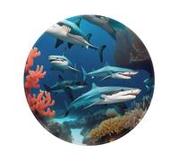 POEZJZW Sottomarino Shark Coral Pattern Round Mouse Mat, Simpatico Mouse Pad, Base in Gomma Antiscivolo con Bordo Cucito, Piccole Dimensioni 20 x 20 cm