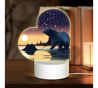 POEZJZW Star Fishing Bear Pattern Cuore Forma Acrilico Luce Notturna con Cavo USB Regolabile 3 Colori per Ristorante Bar Cafe