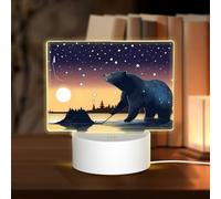 POEZJZW Star Fishing Bear Pattern Rettangolo Acrilico Luce Notte con Cavo USB Regolabile 3 Colori per Ristorante Bar Cafe