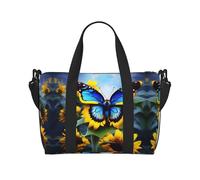 Poezjzw Sunflower Blue Butterfly Borsone da viaggio Tote Carry On Bagagli Resistente all'acqua Weekender Borse per la Notte Pieghevole Nero, Taglia Unica, Nero, Taglia Unica, Nero , Taglia unica