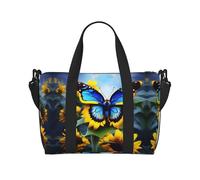 Poezjzw Sunflower Blue Butterfly Travel Duffle Bag Weekender Carry On Tote Bags per le donne Borse da ospedale per lavoro e consegna Borsa per bagagli durante la notte, nero, taglia unica, Nero, One
