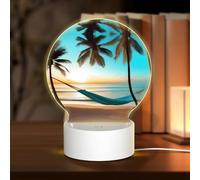 POEZJZW Sunset Beach View Pattern Round Acrilico Luce Notturna con Cavo USB Regolabile 3 Colori per Ristorante Bar Cafe