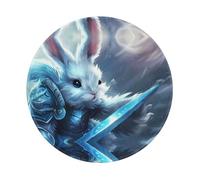 POEZJZW Tappetino per mouse rotondo con motivo coniglietto guerriero, grazioso tappetino per il mouse, base in gomma antiscivolo con bordo cucito, piccole dimensioni 20 x 20 cm