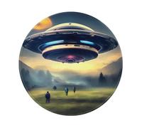 POEZJZW Tappetino per mouse rotondo con motivo di atterraggio dirigibile, simpatico tappetino per mouse, base in gomma antiscivolo con bordo cucito, piccole dimensioni 20 x 20 cm