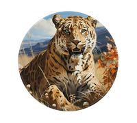 POEZJZW Tappetino per mouse rotondo con motivo leopardo in cerca di preda, grazioso tappetino per il mouse, base in gomma antiscivolo con bordo cucito, piccole dimensioni 20 x 20 cm