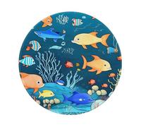 POEZJZW Tappetino per mouse rotondo con motivo mondo sottomarino blu, grazioso tappetino per mouse, base in gomma antiscivolo con bordo cucito, piccole dimensioni 20 x 20 cm