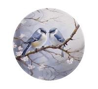 POEZJZW Tappetino per mouse rotondo con motivo uccello rivolto verso l'altro, con base in gomma antiscivolo, 20 x 19 cm, per casa e ufficio